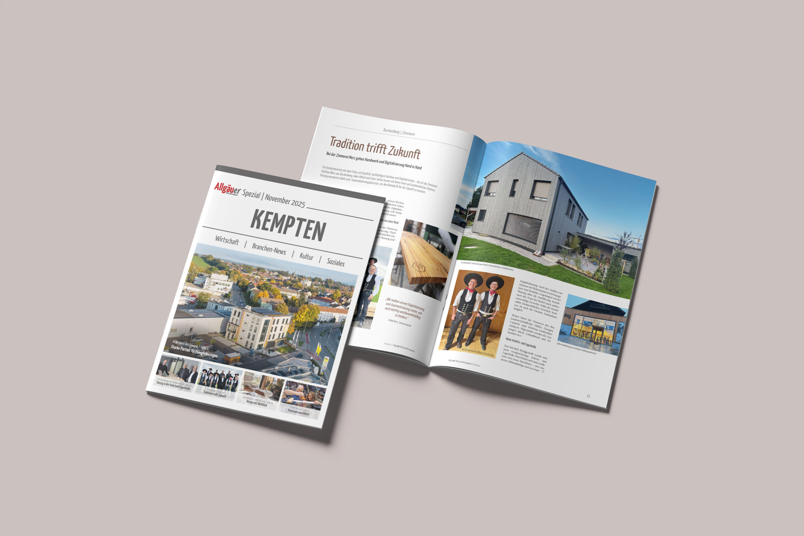 Modern gestaltete Ausgabe des Allgäuer Wirtschaftsmagazins im neuen Editorial Design