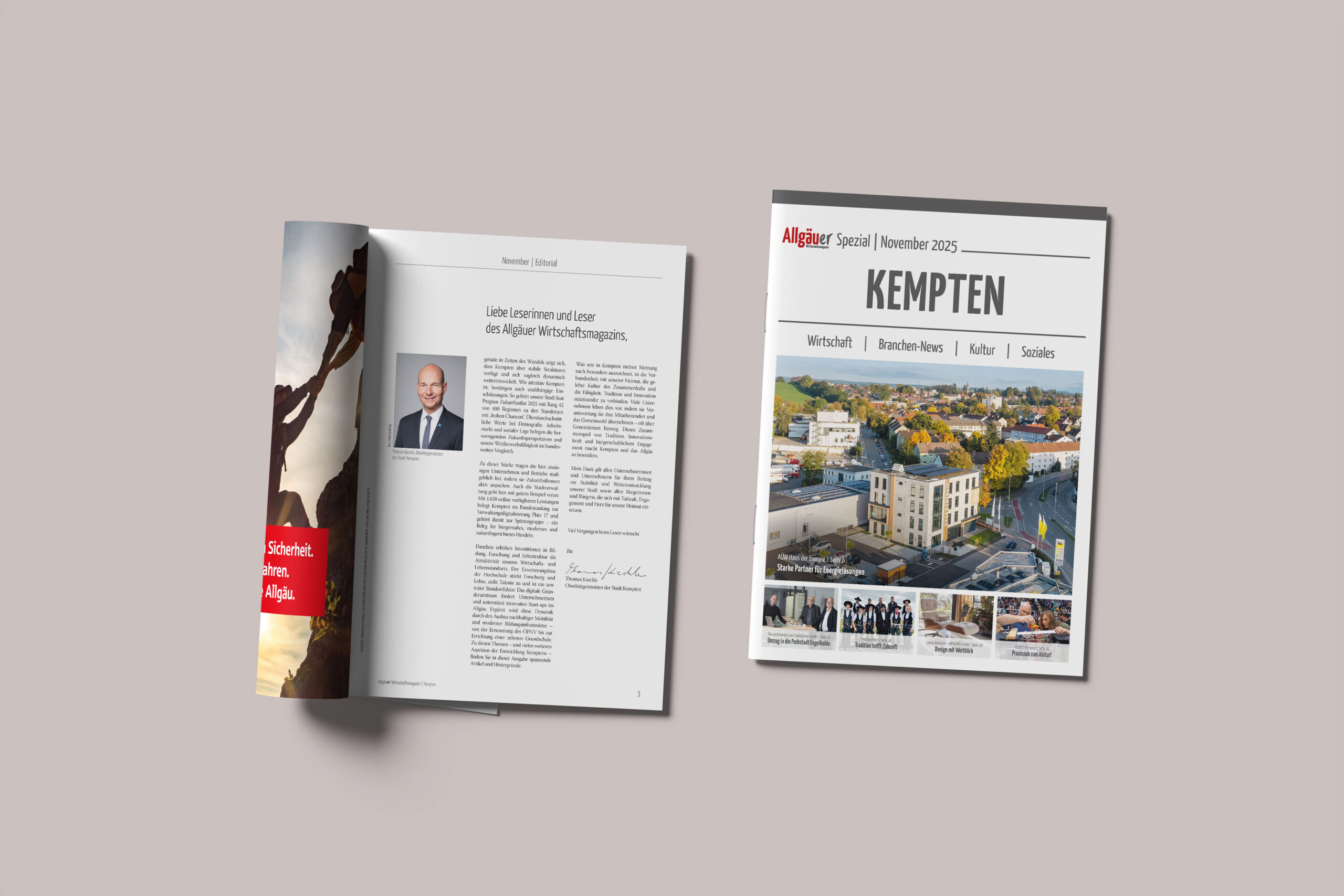 Modern gestaltete Ausgabe des Allgäuer Wirtschaftsmagazins im neuen Editorial Design