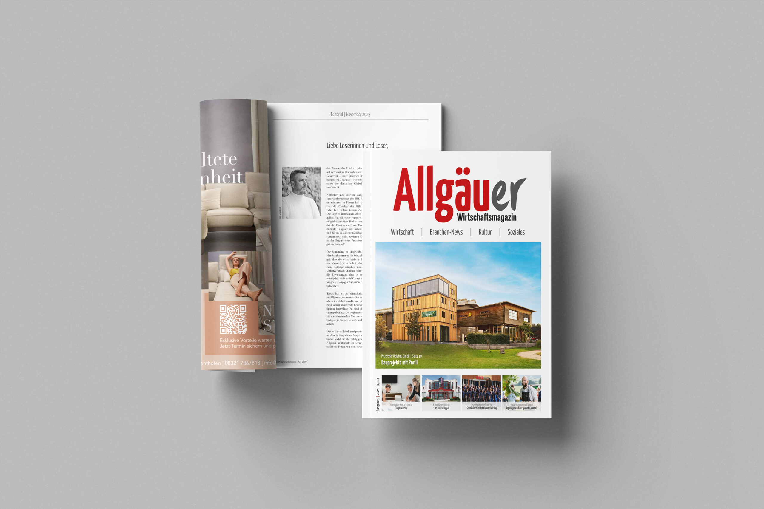Modern gestaltete Ausgabe des Allgäuer Wirtschaftsmagazins im neuen Editorial Design